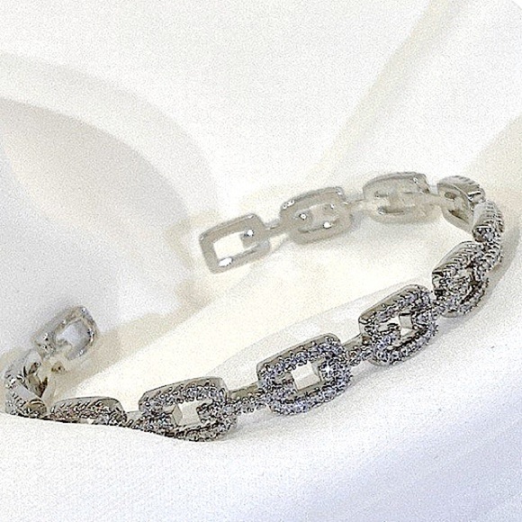 Silver Crystal Bangle Cuff Rhinestone Bracelet - Picture 6 of 11